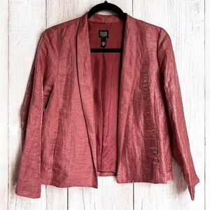 Eileen Fisher Women’s Pink Shimmer Silk Linen Blend Open-Front Jacket Blazer PS
